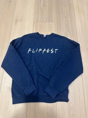 Flipfest Sweatshirt Navy Blue Adult Medium Gymnastics Camp Crew Neck Shirt Top